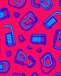 Bold Blue Shapes On Crimson Field Rug