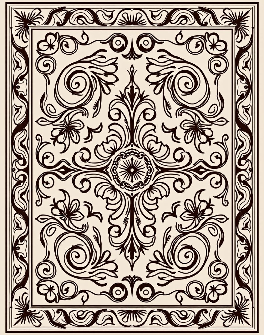 Vintage Floral Scrollwork Border Rug