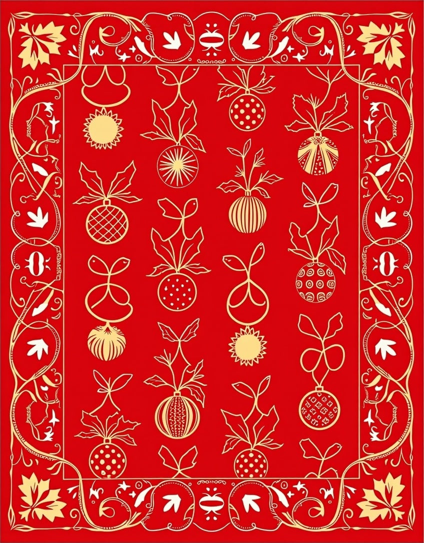 Crimson Gold Ornate Festive Bauble Garland Rug