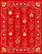 Crimson Gold Ornate Festive Bauble Garland Rug