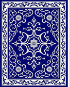 Royal Blue White Floral Arabesque Rug