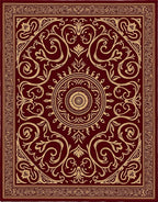 Rich Crimson Golden Floral Medallion Rug