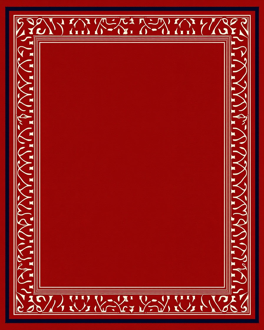 Crimson Bordered White Floral Vine Rug