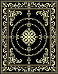 Ornate Golden Floral Medallion Black Rug