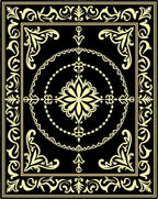 Ornate Golden Floral Medallion Black Rug