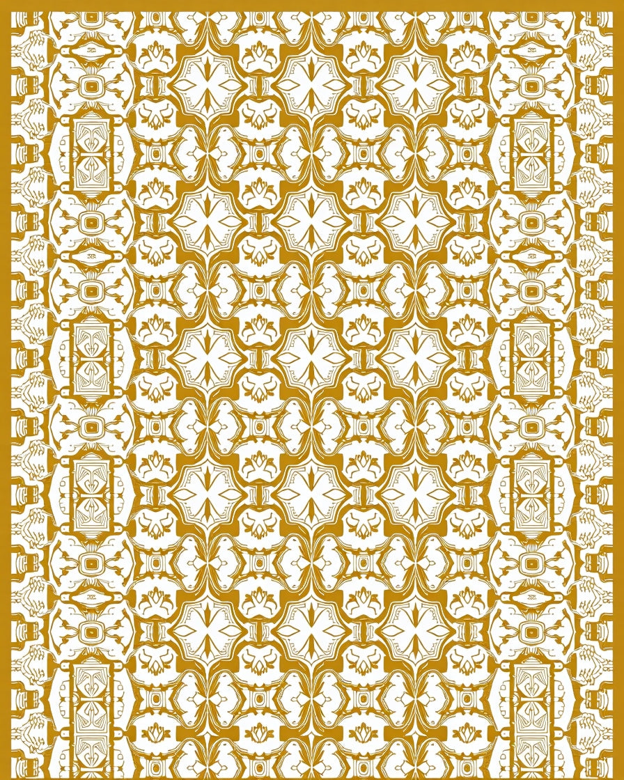 Golden White Intricate Floral Medallion Rug