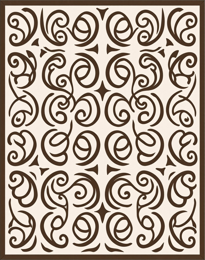 Rich Brown Scroll Vine Overlay Rug