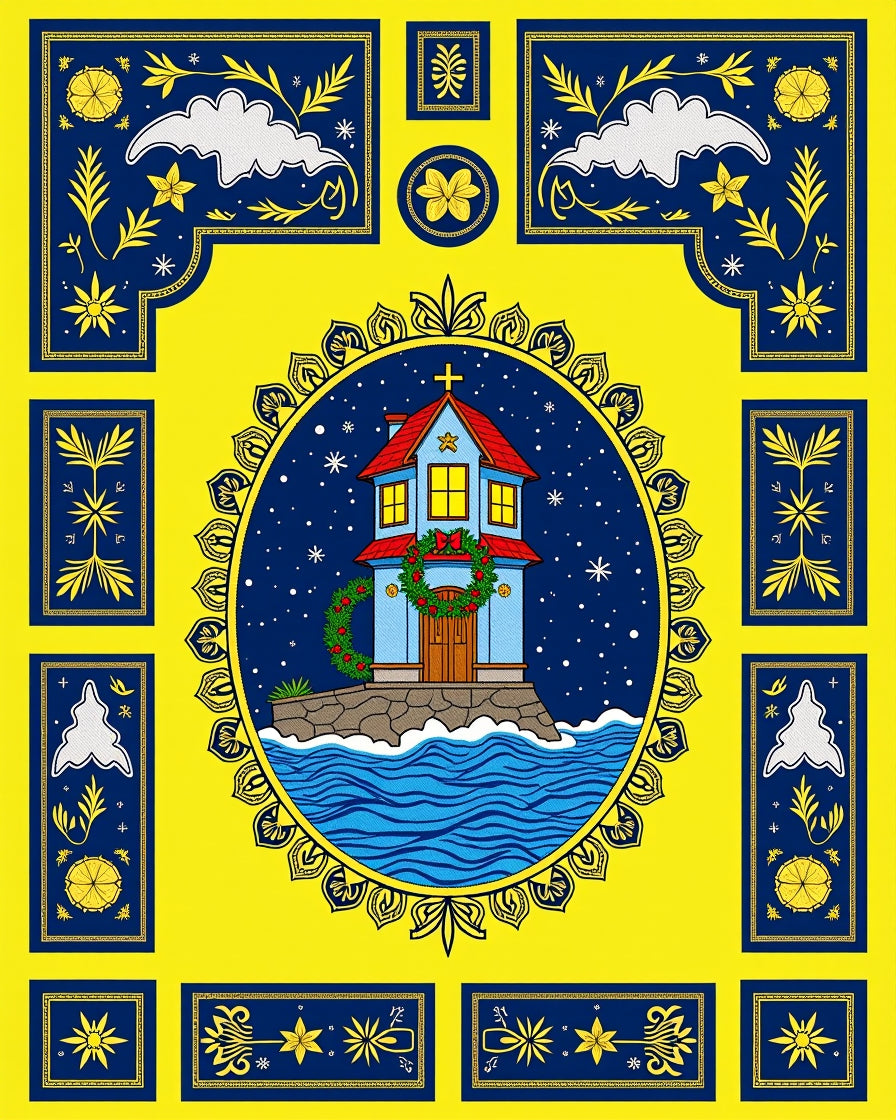 Blue House Yellow Festive Framing Rug