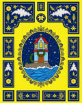 Blue House Yellow Festive Framing Rug