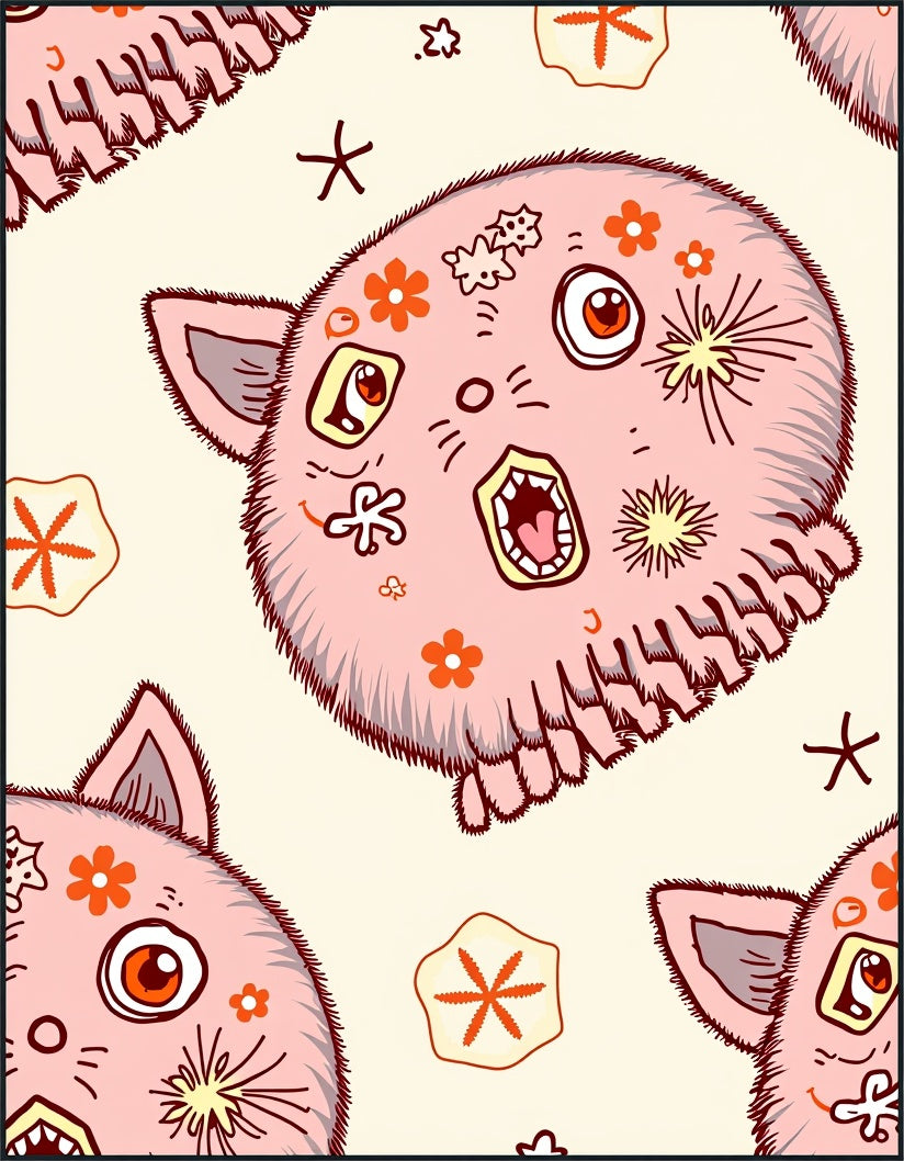 Whimsical Pink Furball Floral Sea Creature Rug