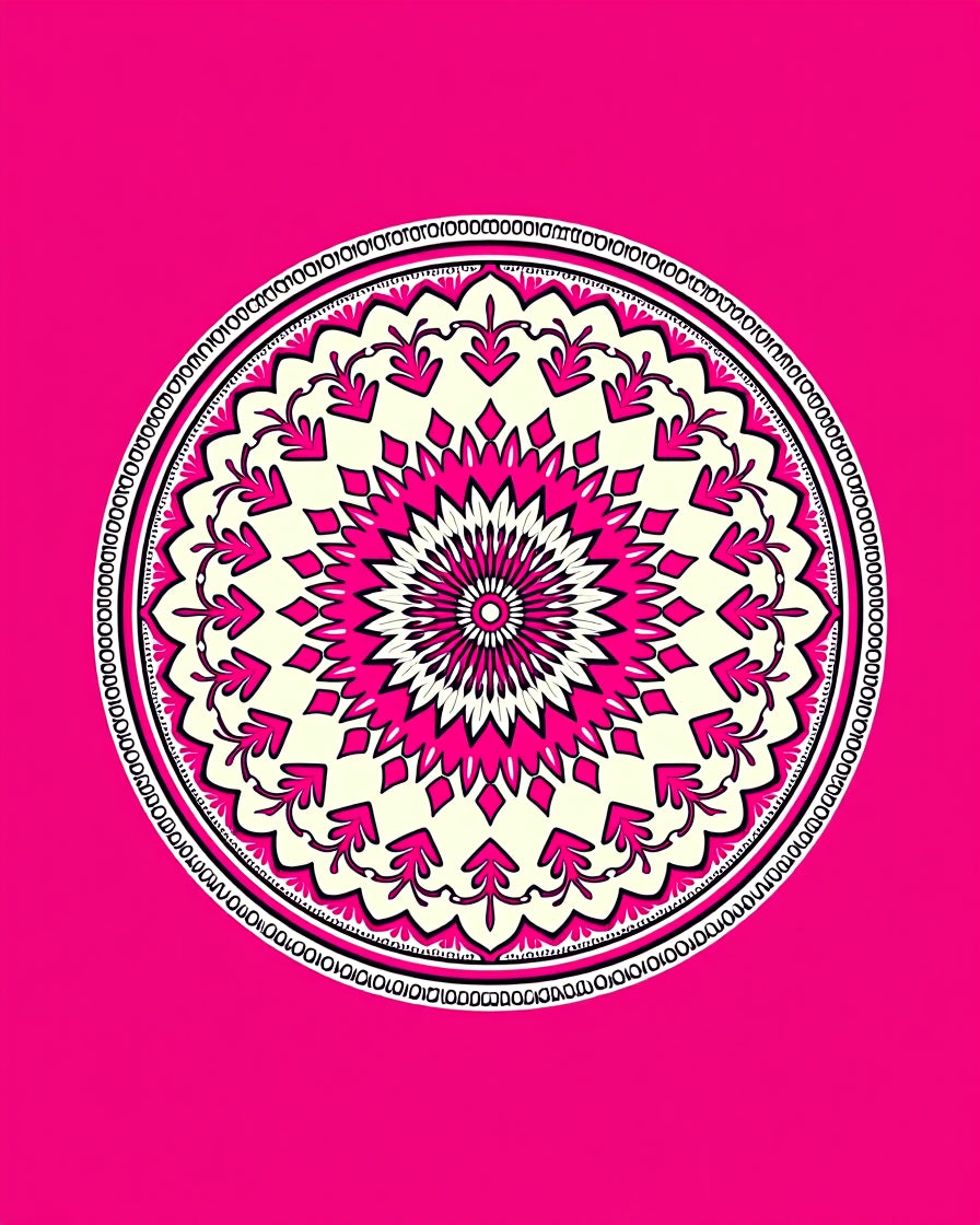 Vibrant Pink Floral Circular Mandala Rug
