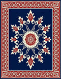 Bold Red Sunburst Mandala Border Rug