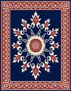 Bold Red Sunburst Mandala Border Rug