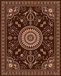 Dark Brown and Tan Sunburst Medallion Border Rug