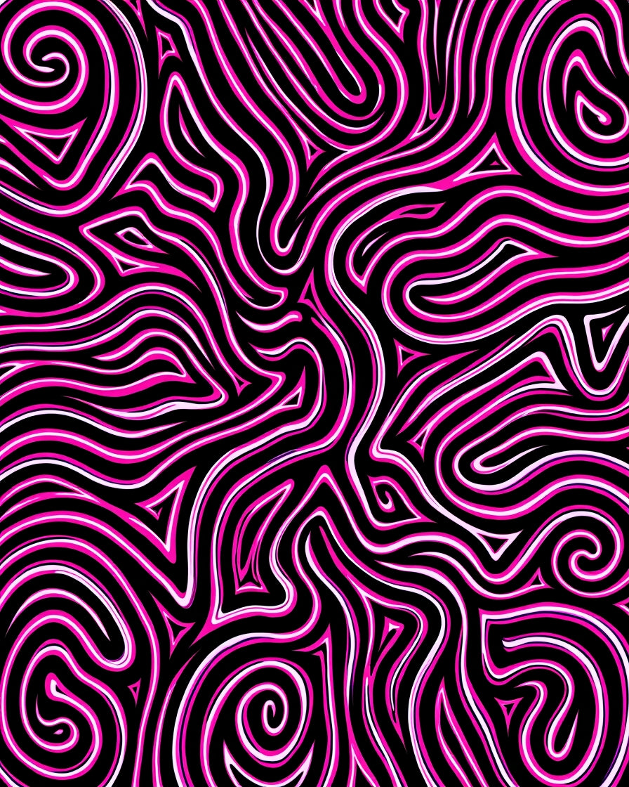 Vivid Black Pink Swirl Abstract Rug
