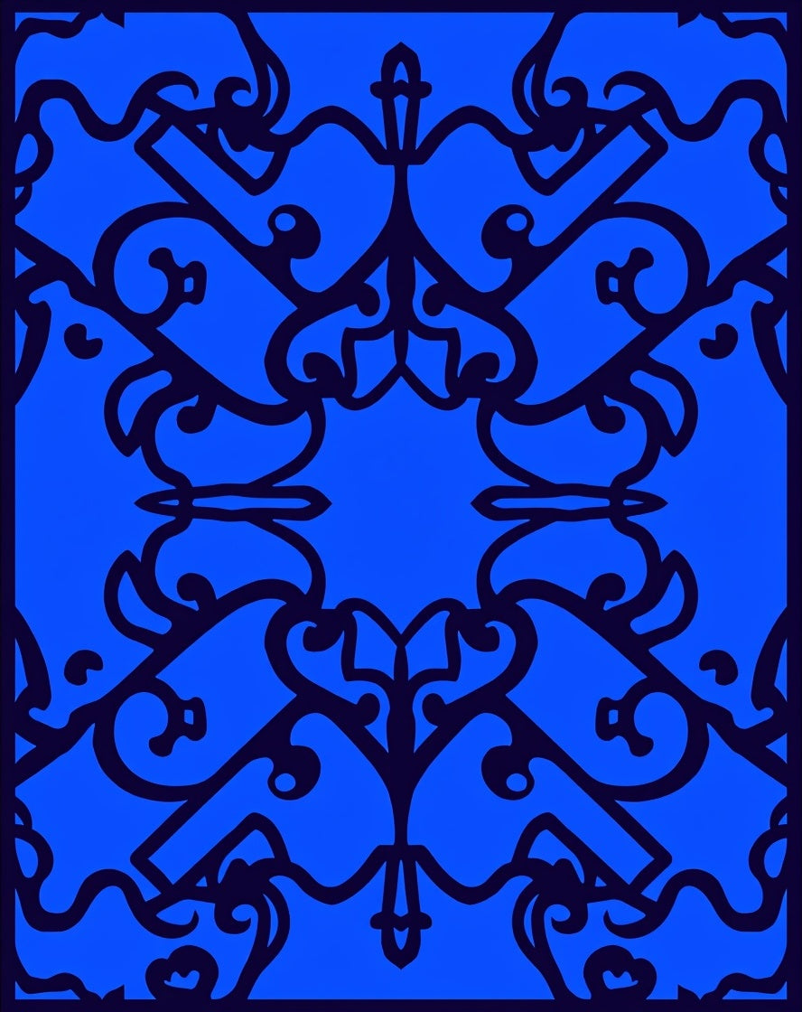 Deep Blue Opulent Scrollwork Rug