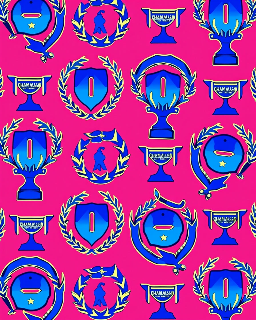 Blue Trophies And Laurel Wreaths Composition Rug