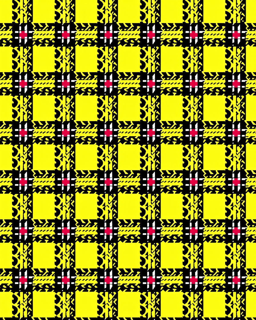 Vibrant Yellow Black Plaid Motif Rug