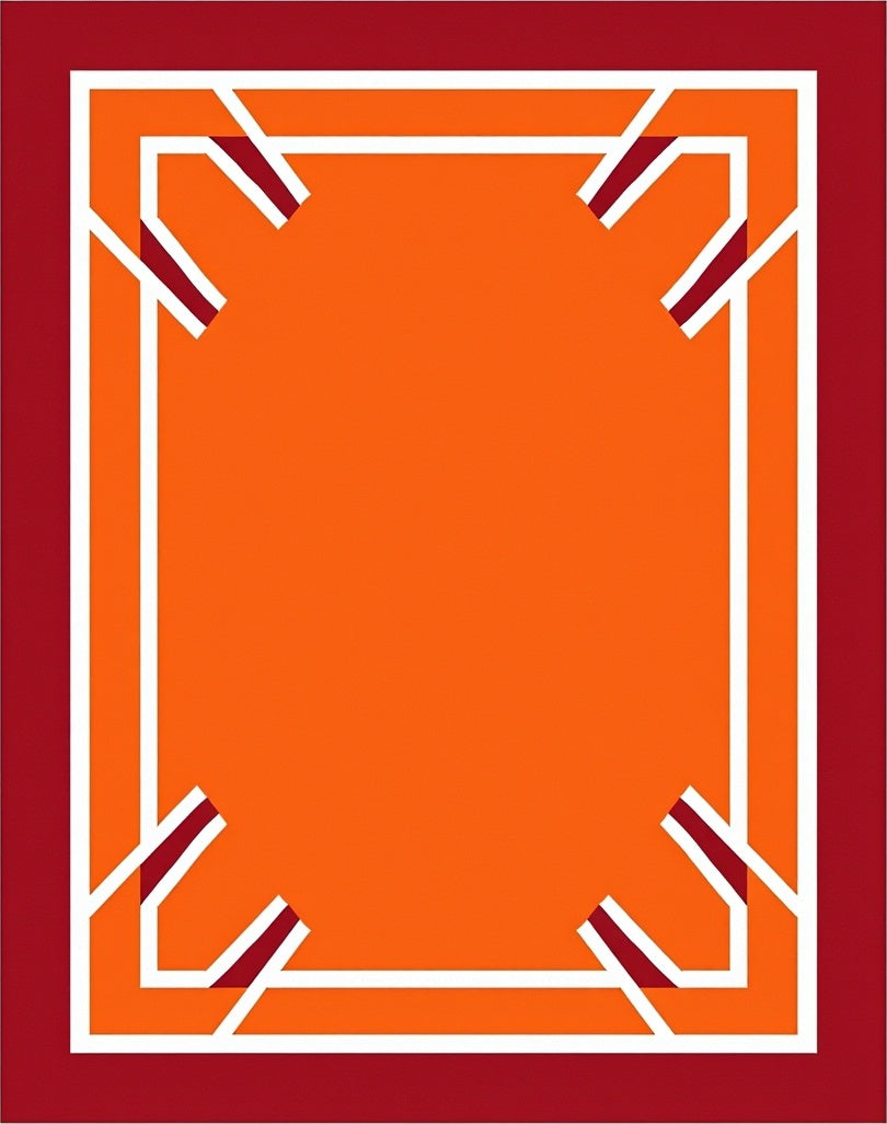 Crimson Orange Geometric Frame Rug