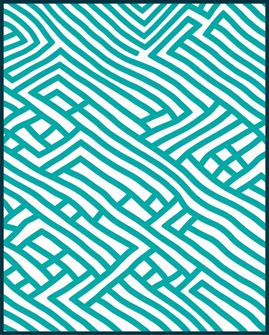 Teal White Abstract Geometric Maze Rug