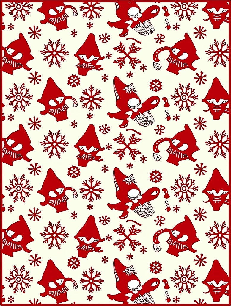 Red Gnomes Snowflakes Cream Background Rug