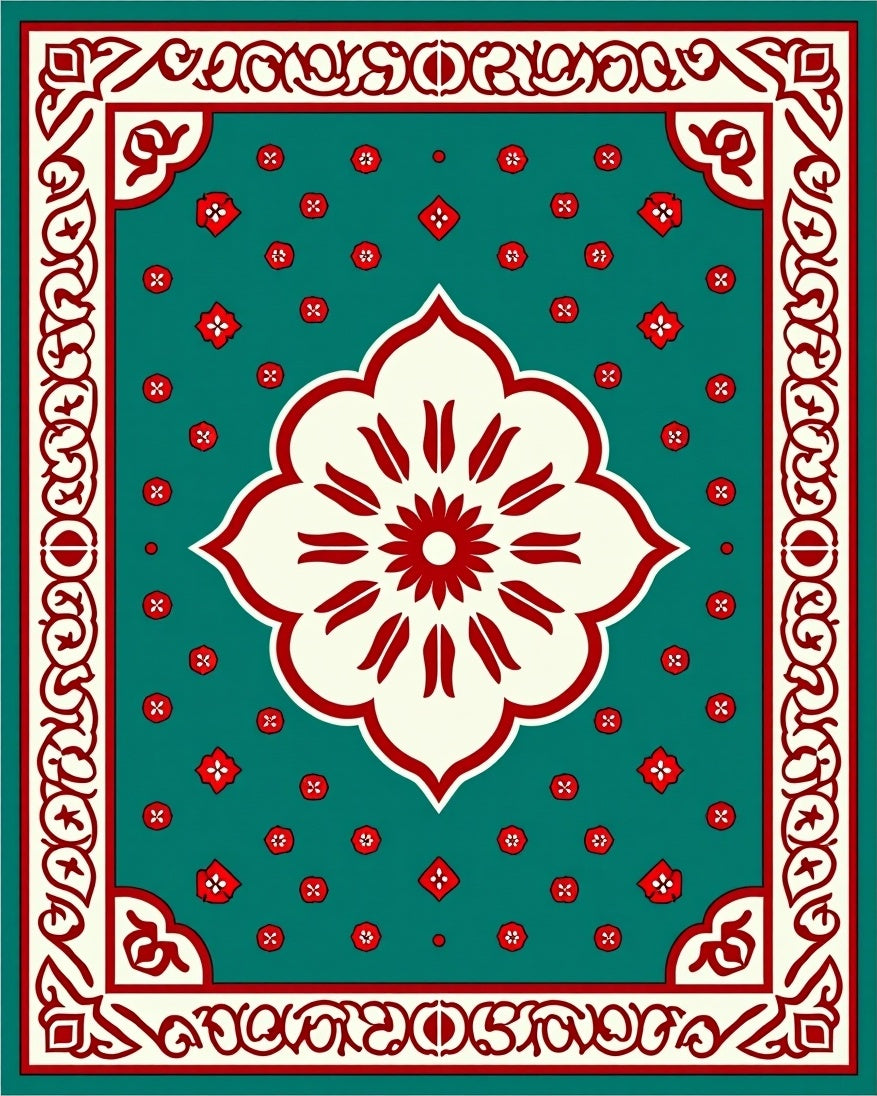 Crimson Bloom Teal Medallion Rug