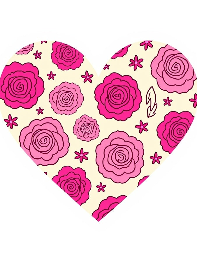Pink Rose Floral Heart Rug