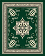 Emerald Green Cream Filigree Medallion Rug