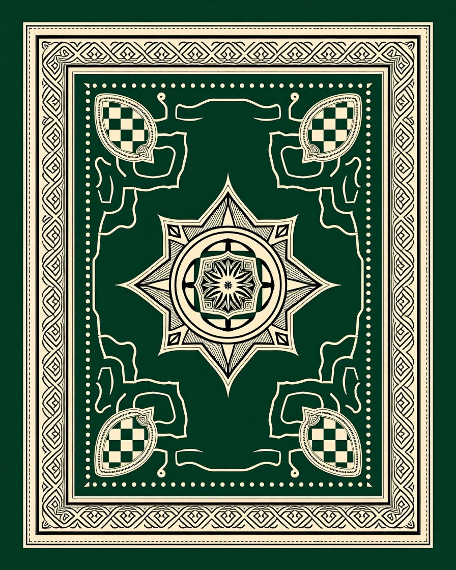 Emerald Green Cream Filigree Medallion Rug