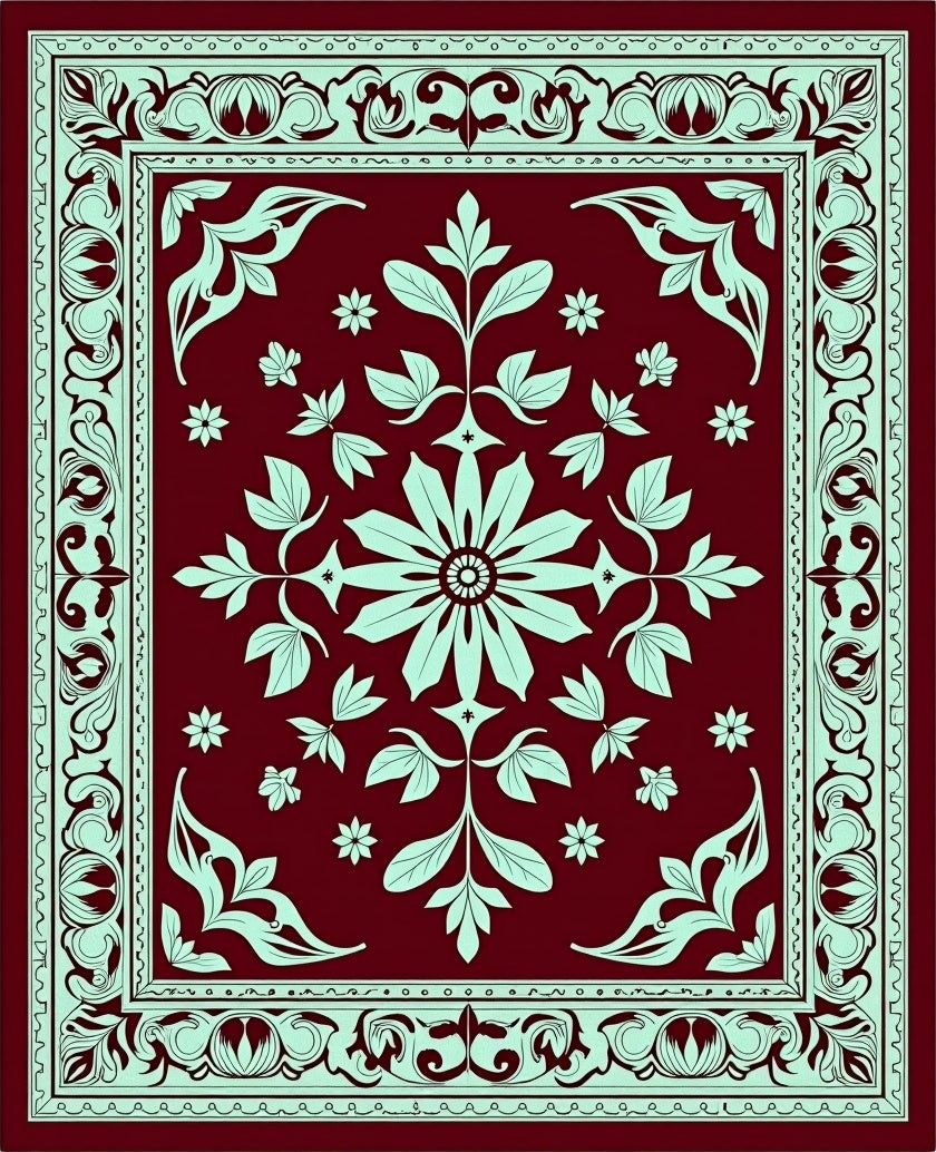 Crimson Mint Floral Medallion Border Rug