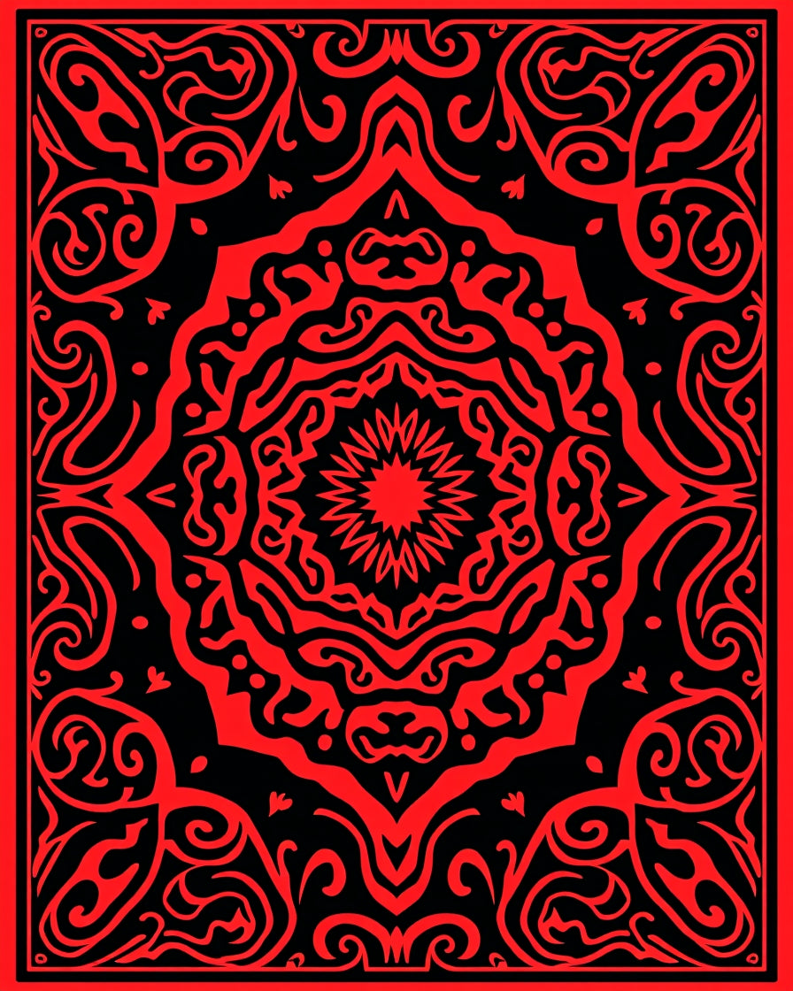 Bold Crimson Mandala Symmetry Rug
