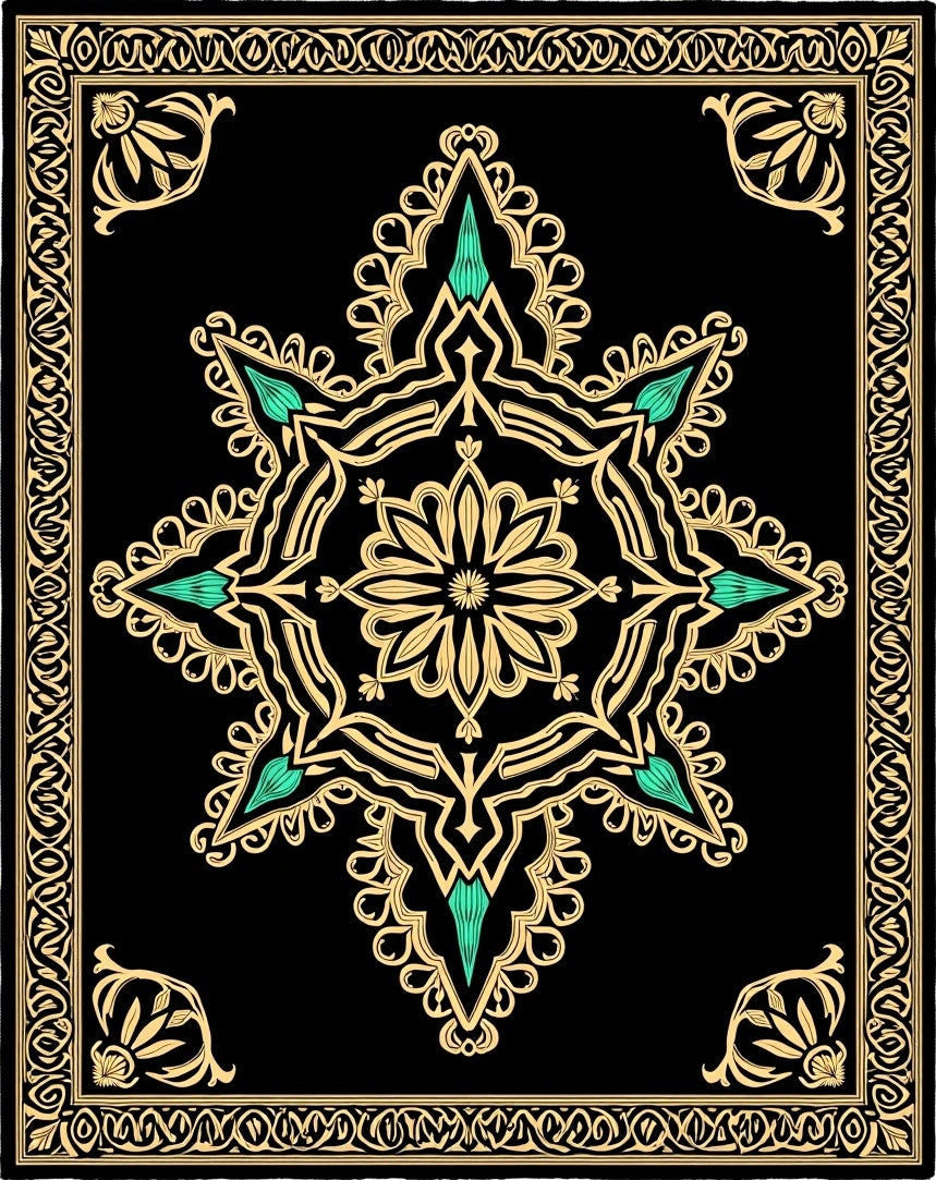 Black Gold Teal Starburst Medallion Rug