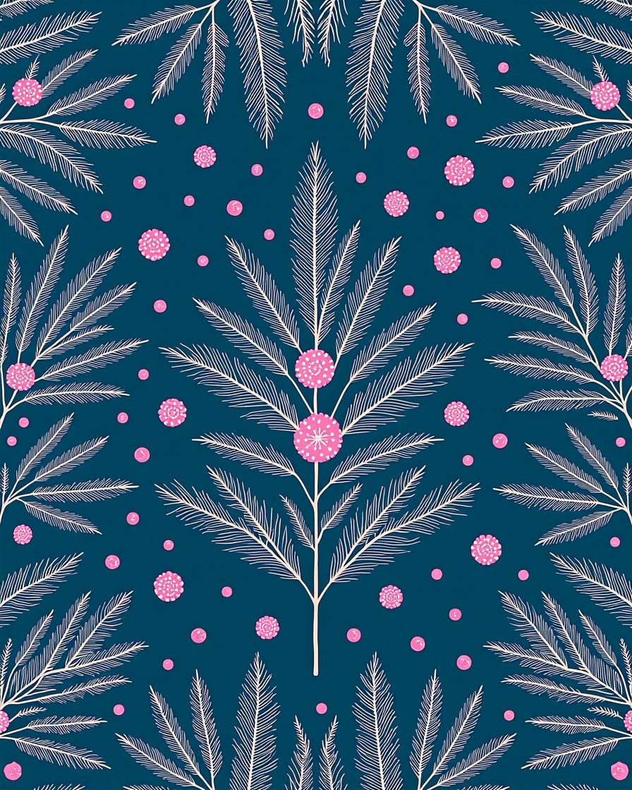 Deep Teal White Feathered Flowers Rug