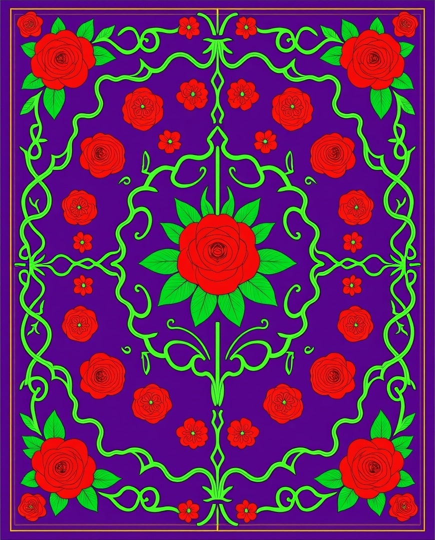 Vibrant Red Rose Swirl Garden Rug