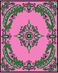 Pink Green Scrollwork Medallion Rug