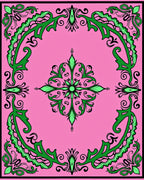 Pink Green Scrollwork Medallion Rug