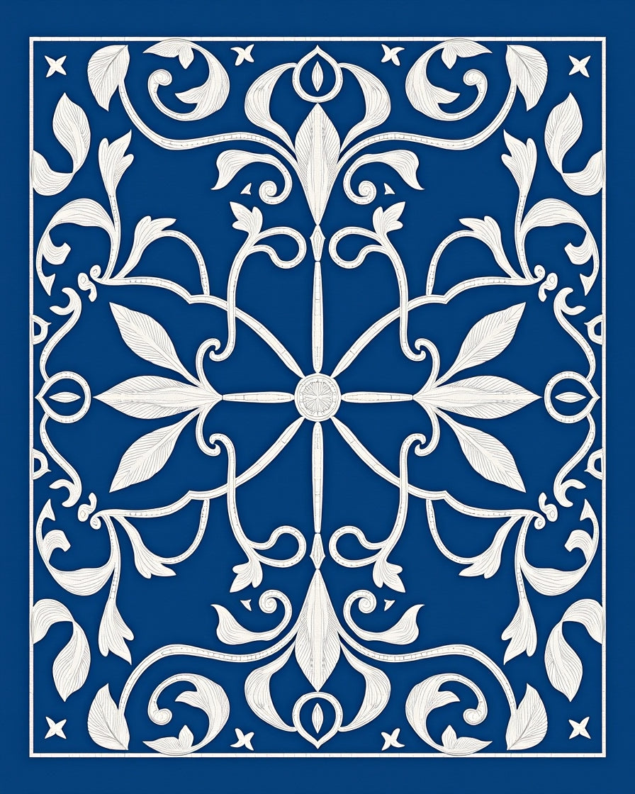 Classic White Floral Blue Medallion Rug