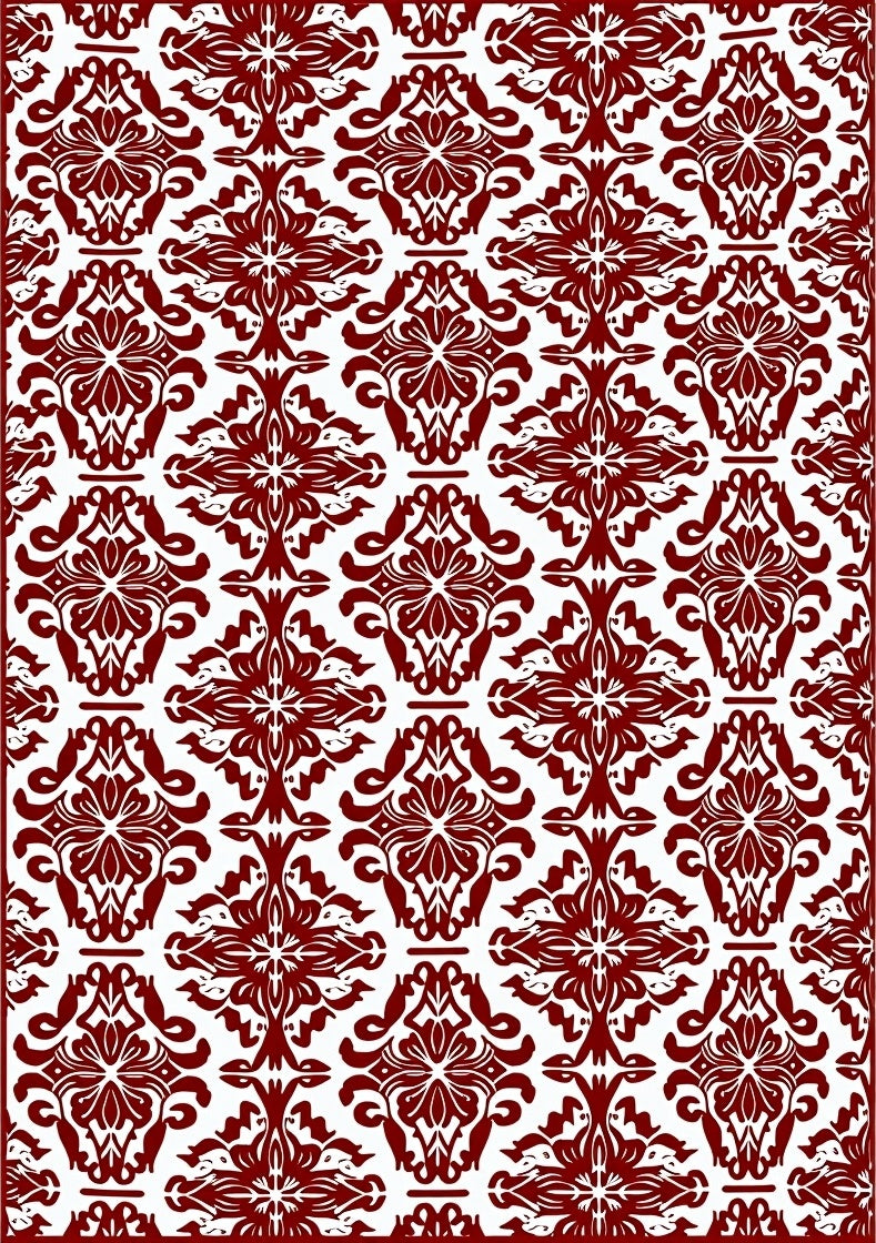 Deep Red Baroque Damask Rug