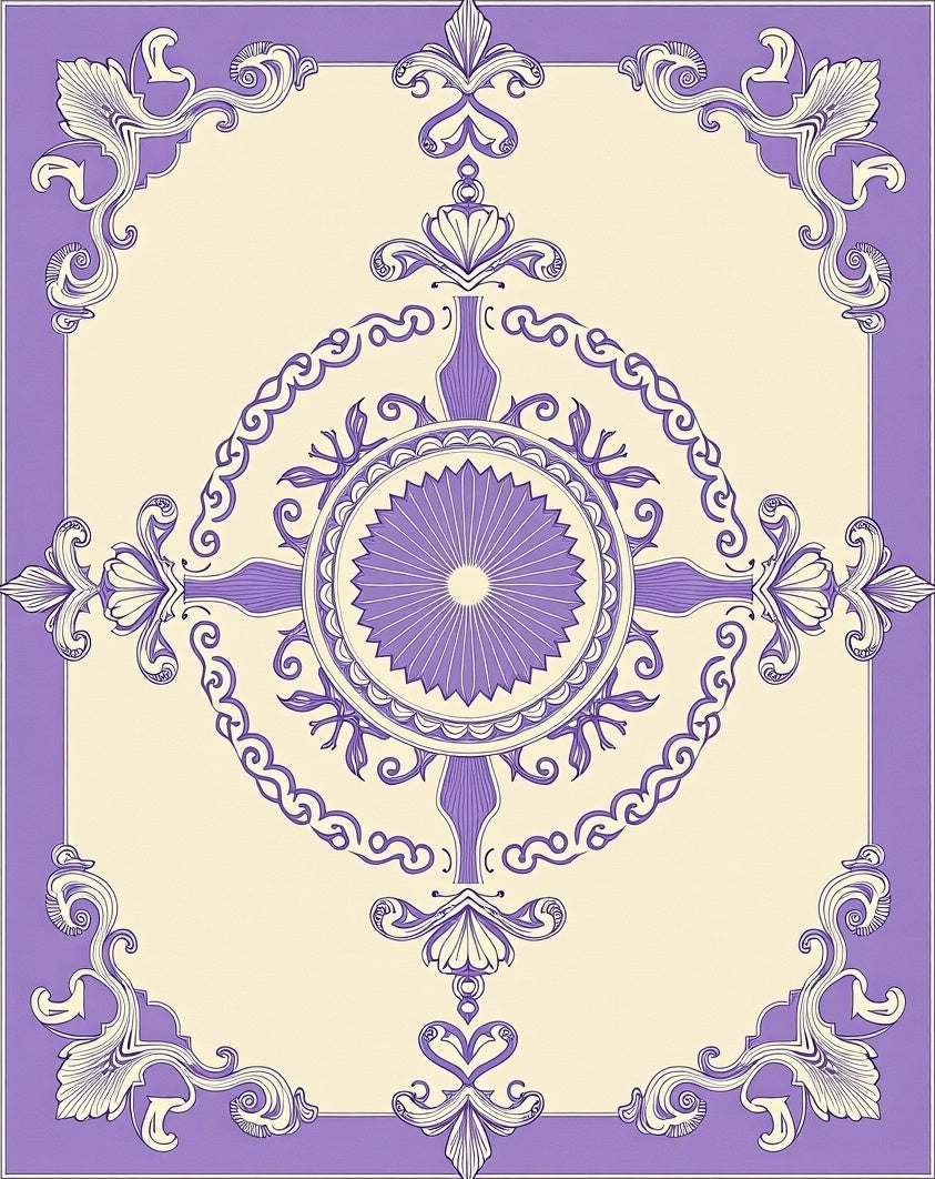 Lavender Floral Medallion Scroll Rug