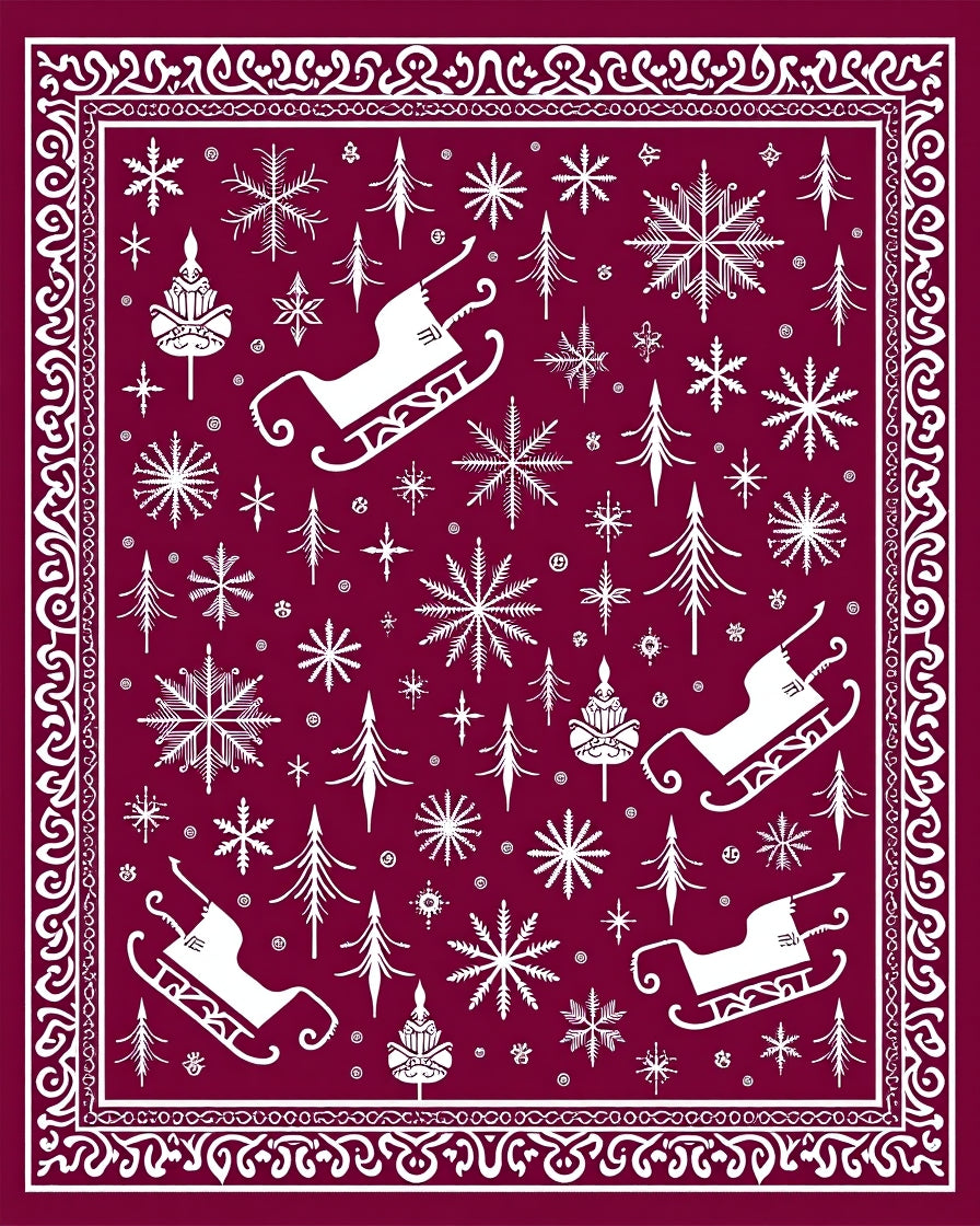 Crimson White Winter Sleigh Forest Rug