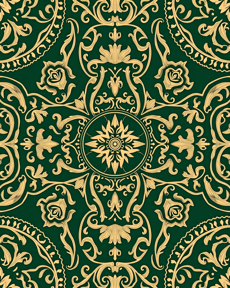 Emerald Gold Vine Scroll Medallion Rug