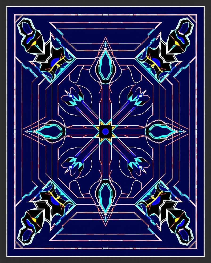 Deep Blue Geometric Abstract Medallion Rug