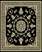 Timeless Black Gold Floral Medallion Rug