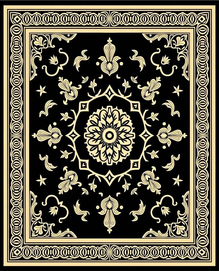 Timeless Black Gold Floral Medallion Rug