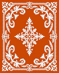 Burnt Orange White Floral Medallion Border Rug