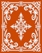 Burnt Orange White Floral Medallion Border Rug