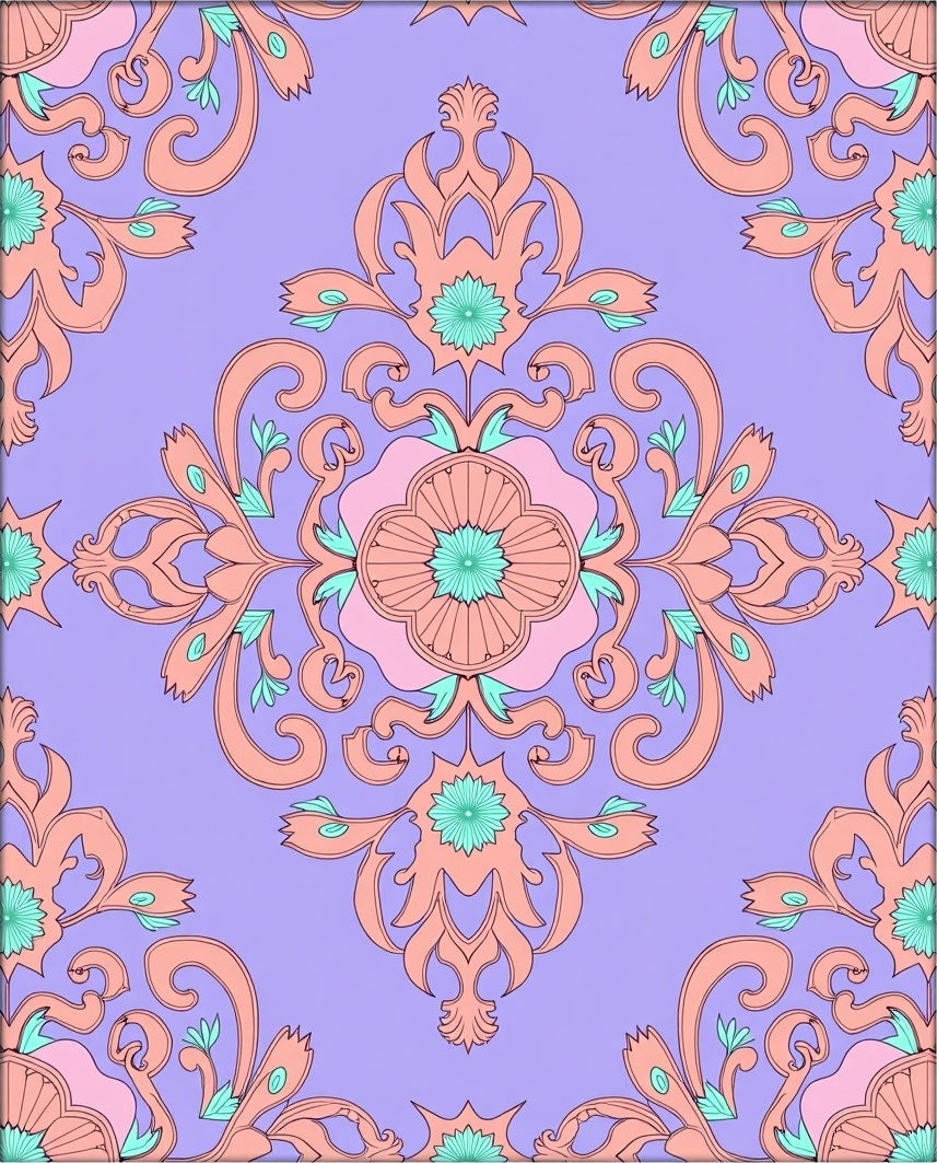 Pastel Lavender Coral Floral Medallion Rug