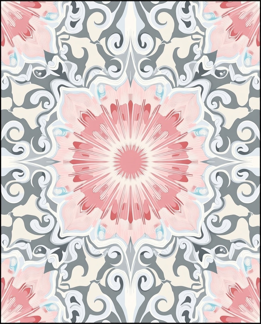Pastel Pink Radial Floral Medallion Rug