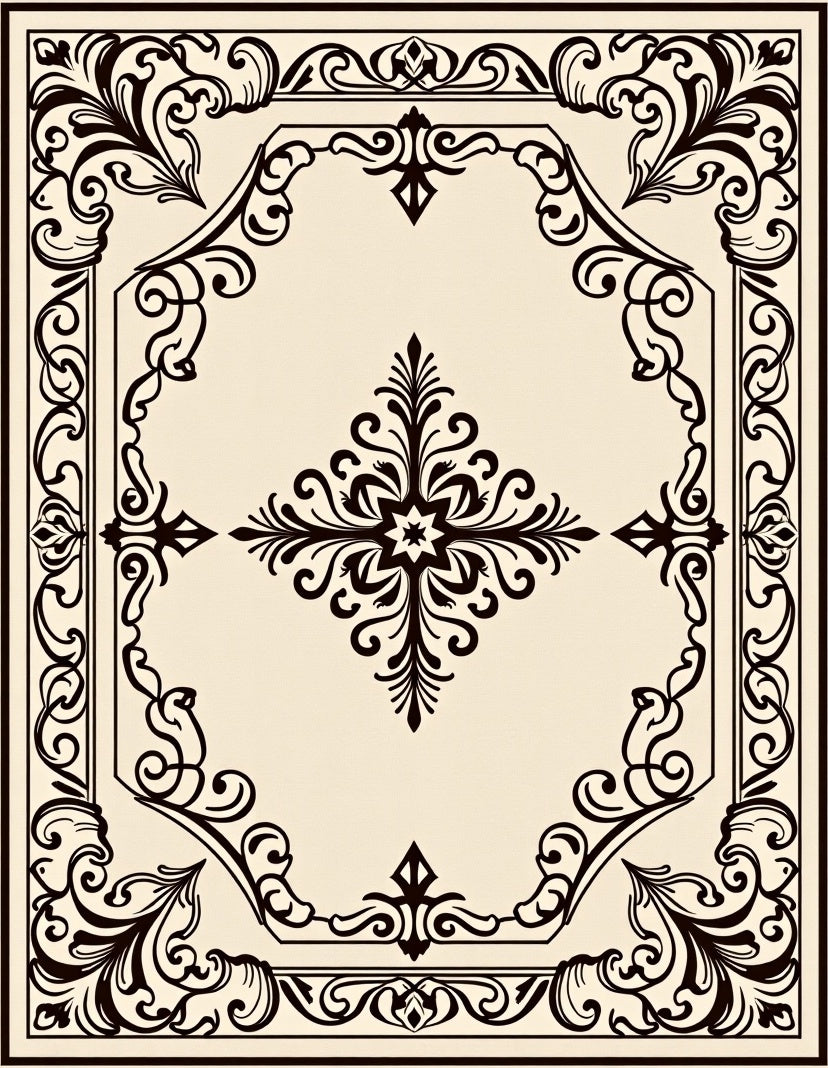 Classic Black Floral Scroll Medallion Rug