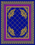Rich Blue Golden Leaf Border Rug